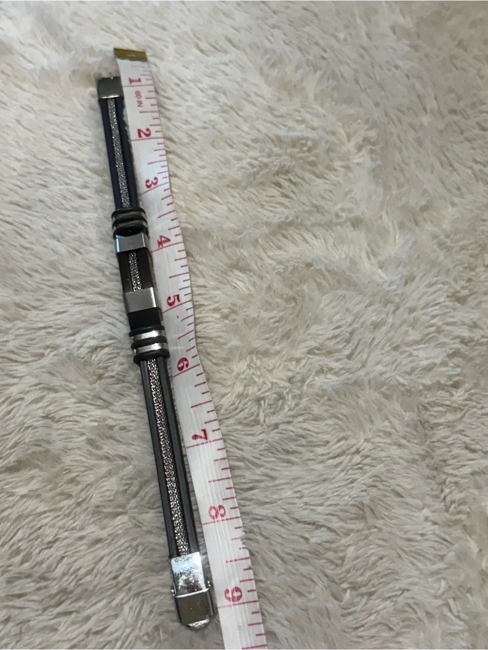 Men's Black Leather Bracelet with Silver Accents